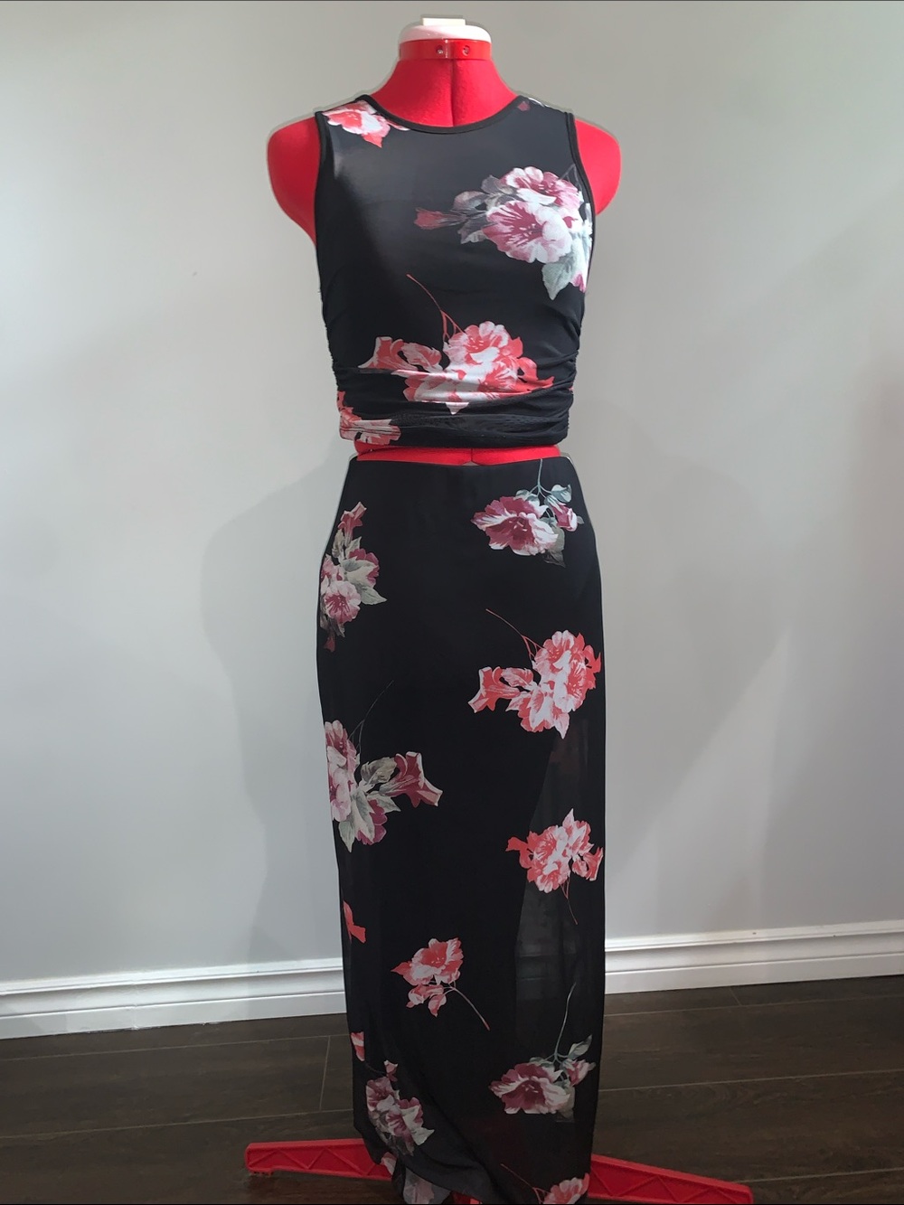 Dynamite Black Maxi Set with Pink Floral Print
